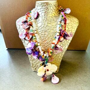 Hawaiian hand made string pearled expensive necklace made of gemstones & pearls